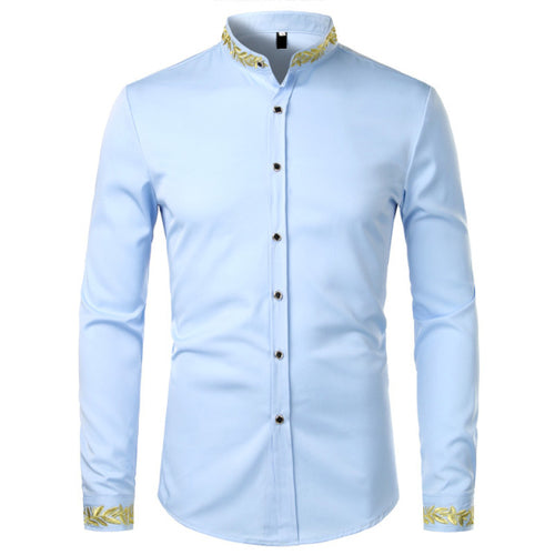 Mens Black Gold Embroidery Dress Shirts