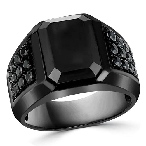 Geometric Black Rhinestone Crystal Zirconium Ring