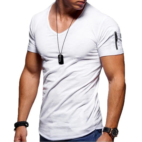 New Summer Men's V Neck T Shirt Fitness Bodybuilding Tshirt High