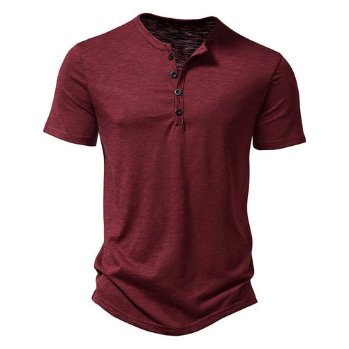 Men T-Shirts Button Up Short Sleeve Henley Collar Solid Color Tops