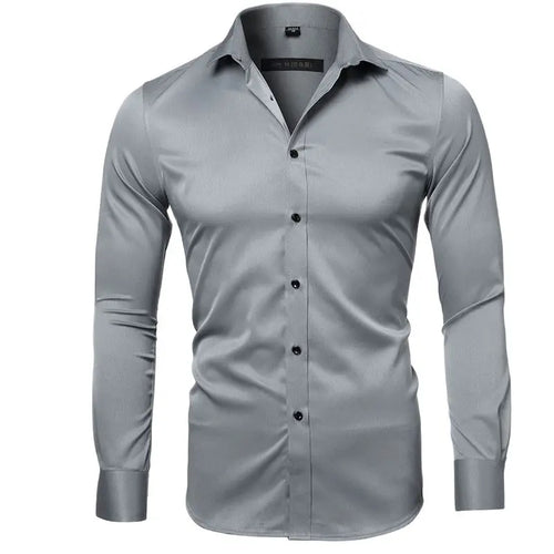 Men Black Bamboo Fiber Shirt Casual Slim Fit