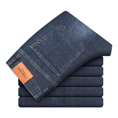 Men's Straight Stretch Denim: Beige, Auburn, Sky Blue, Black, Dark Blue