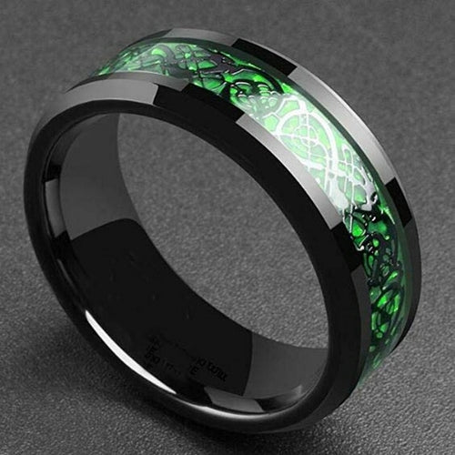 Men Red Green Carbon Fiber Black Dragon Ring