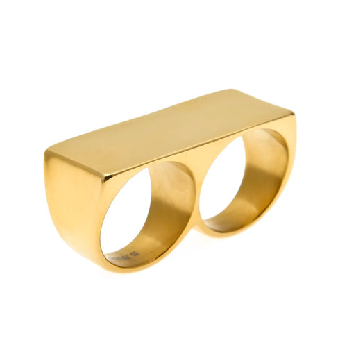 Personality Hip Hop Two Finger Rings Stainless Steel Gold Color Men
