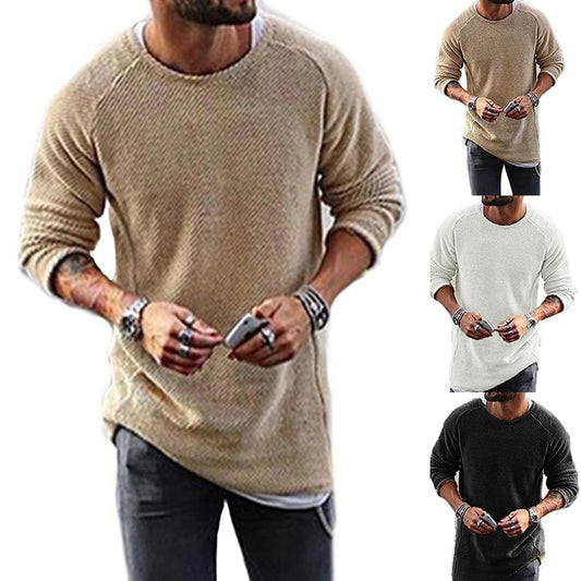 Men Casual Solid Color Sweater Knitwear O Neck Long Sleeve Shirt