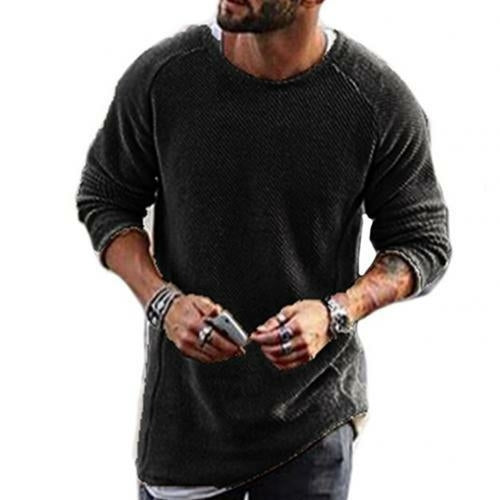 Men Casual Solid Color Sweater Knitwear O Neck Long Sleeve Shirt