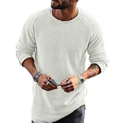 Men Casual Solid Color Sweater Knitwear O Neck Long Sleeve Shirt