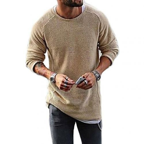 Men Casual Solid Color Sweater Knitwear O Neck Long Sleeve Shirt