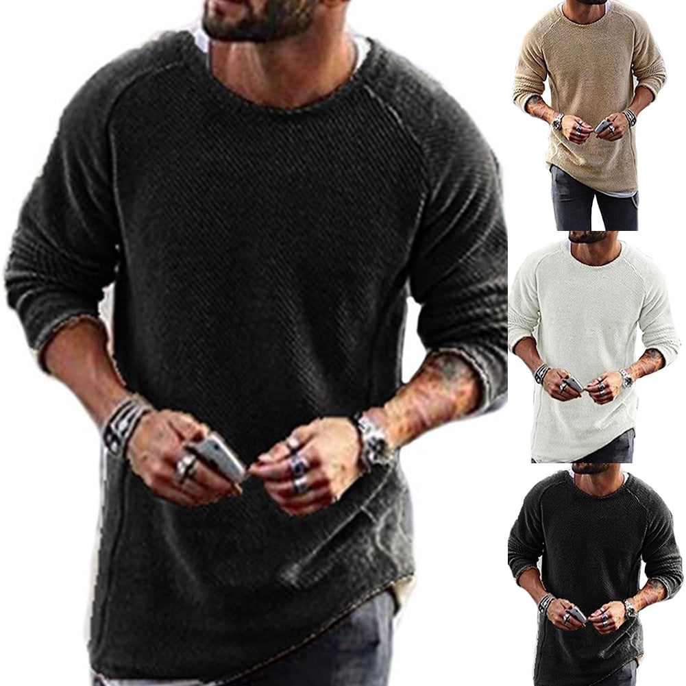 Men Casual Solid Color Sweater Knitwear O Neck Long Sleeve Shirt