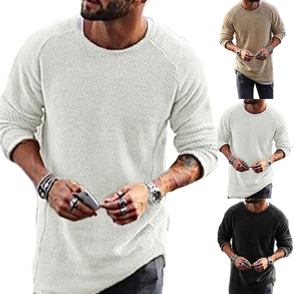 Men Casual Solid Color Sweater Knitwear O Neck Long Sleeve Shirt