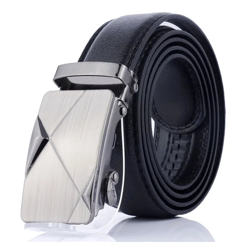 New Men's Automatic Buckle Belts PU Leather No Buckle Waist Belts Gold