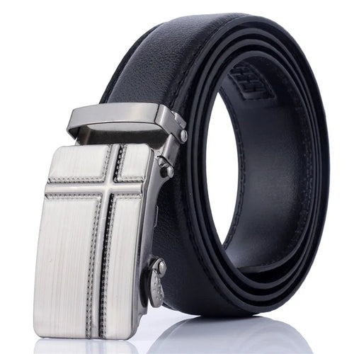 New Men's Automatic Buckle Belts PU Leather No Buckle Waist Belts Gold