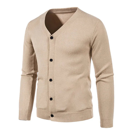 New Autumn Men's V Neck Sweatercoat Knitted Slim Fit Solid Color