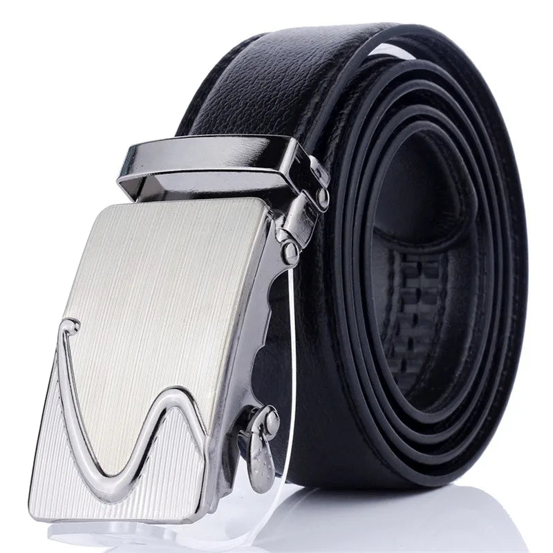 New Men's Automatic Buckle Belts PU Leather No Buckle Waist Belts Gold