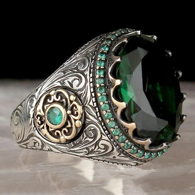 Men Color Round Emerald Rings