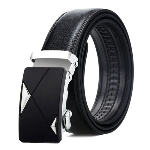 New Men's Automatic Buckle Belts PU Leather No Buckle Waist Belts Gold