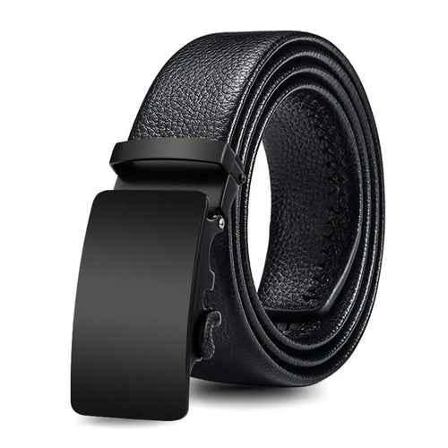 New Men's Automatic Buckle Belts PU Leather No Buckle Waist Belts Gold