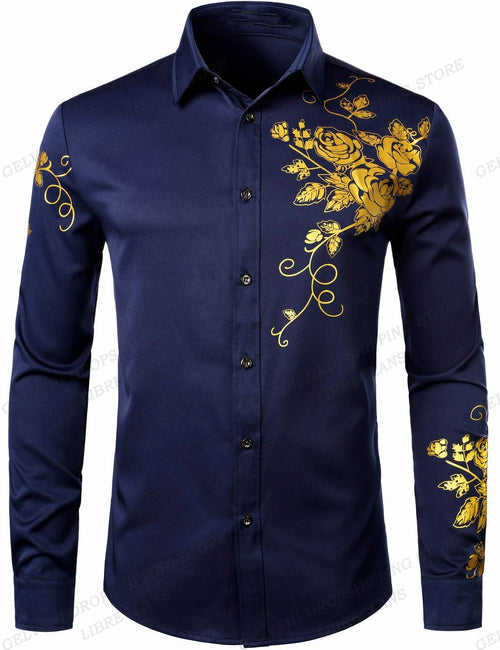 Men Hawaiian Golden Floral Shirts