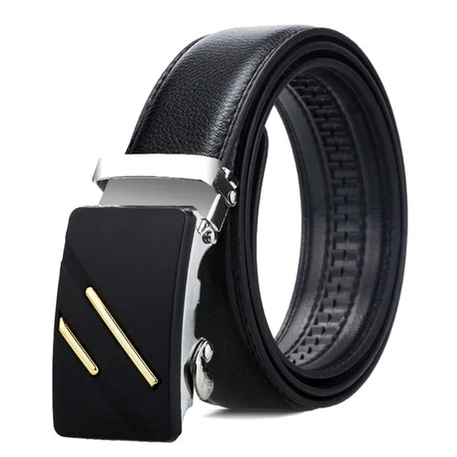 New Men's Automatic Buckle Belts PU Leather No Buckle Waist Belts Gold