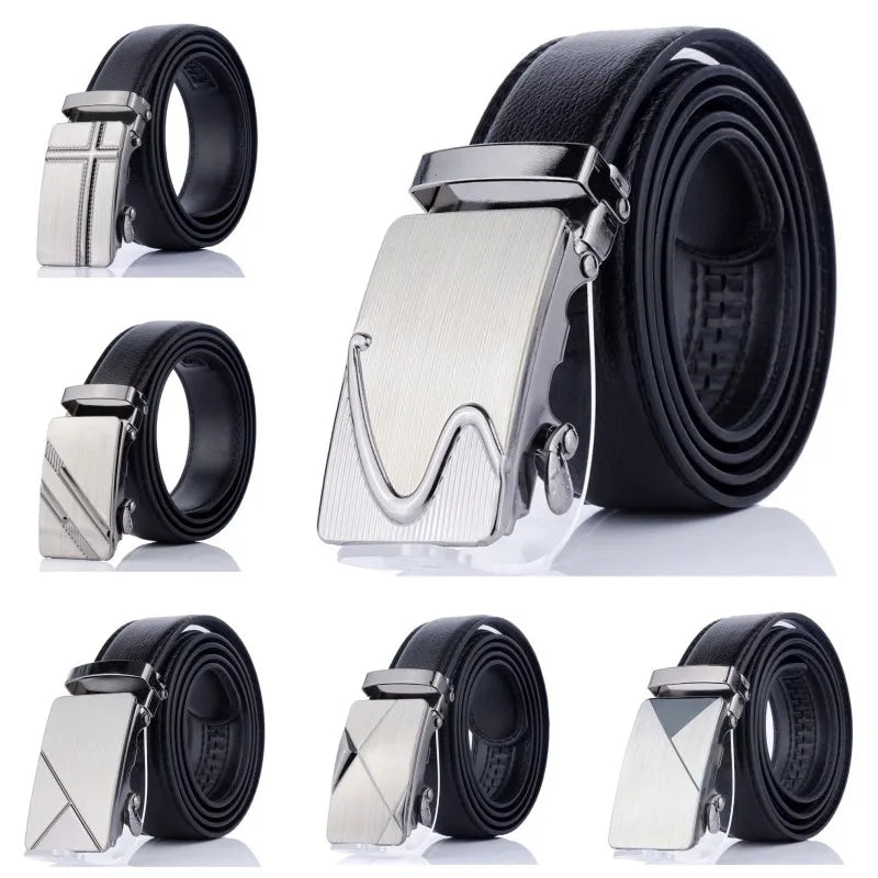 New Men's Automatic Buckle Belts PU Leather No Buckle Waist Belts Gold