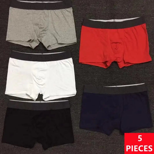 Men's Boxer Shorts Solid Color Cotton 5Pcs/Set