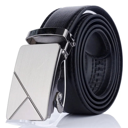 New Men's Automatic Buckle Belts PU Leather No Buckle Waist Belts Gold