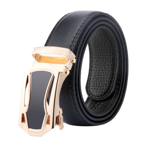 New Men's Automatic Buckle Belts PU Leather No Buckle Waist Belts Gold