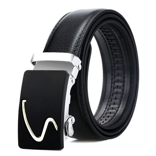 New Men's Automatic Buckle Belts PU Leather No Buckle Waist Belts Gold