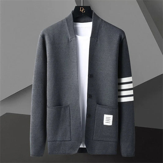 Men's Knitted Cardigan Pocket Striped Sweater