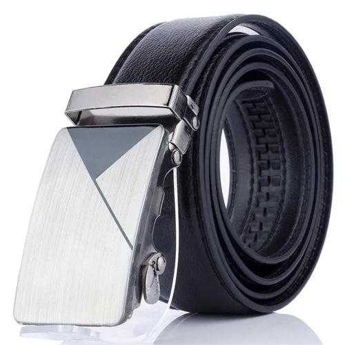 New Men's Automatic Buckle Belts PU Leather No Buckle Waist Belts Gold