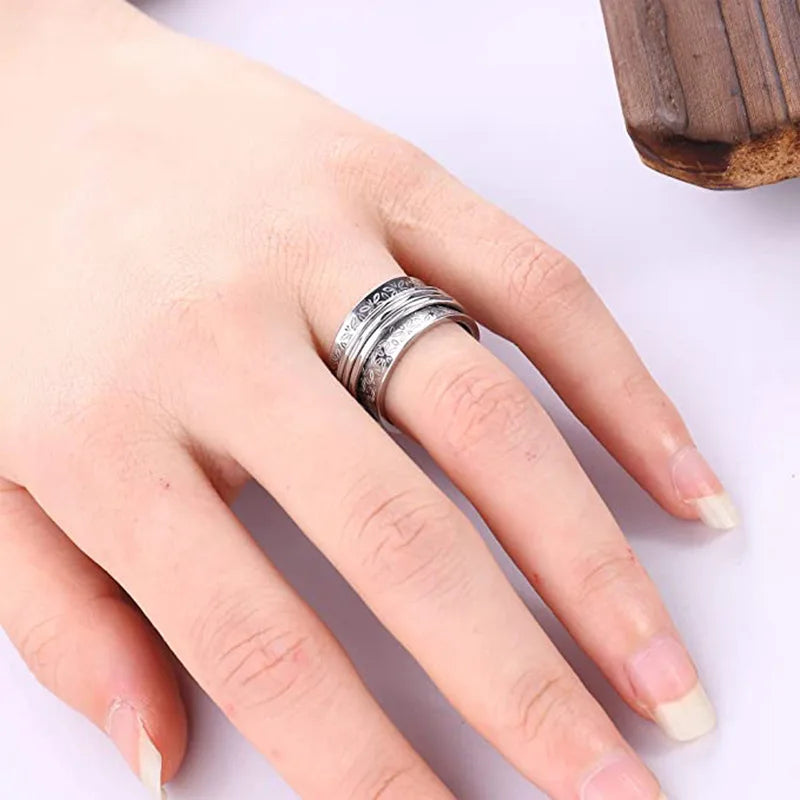 Punk Stainless Steel Butterfly Anxiety Rings for Women Men Rotating