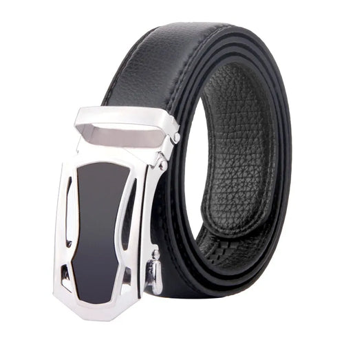 New Men's Automatic Buckle Belts PU Leather No Buckle Waist Belts Gold