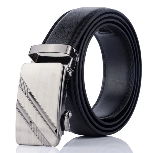 New Men's Automatic Buckle Belts PU Leather No Buckle Waist Belts Gold