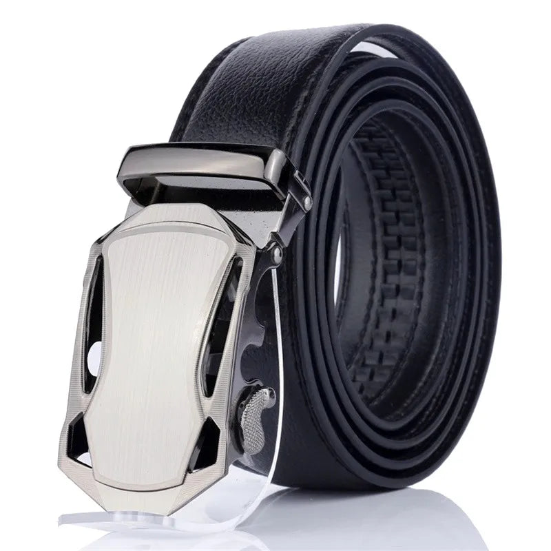 New Men's Automatic Buckle Belts PU Leather No Buckle Waist Belts Gold