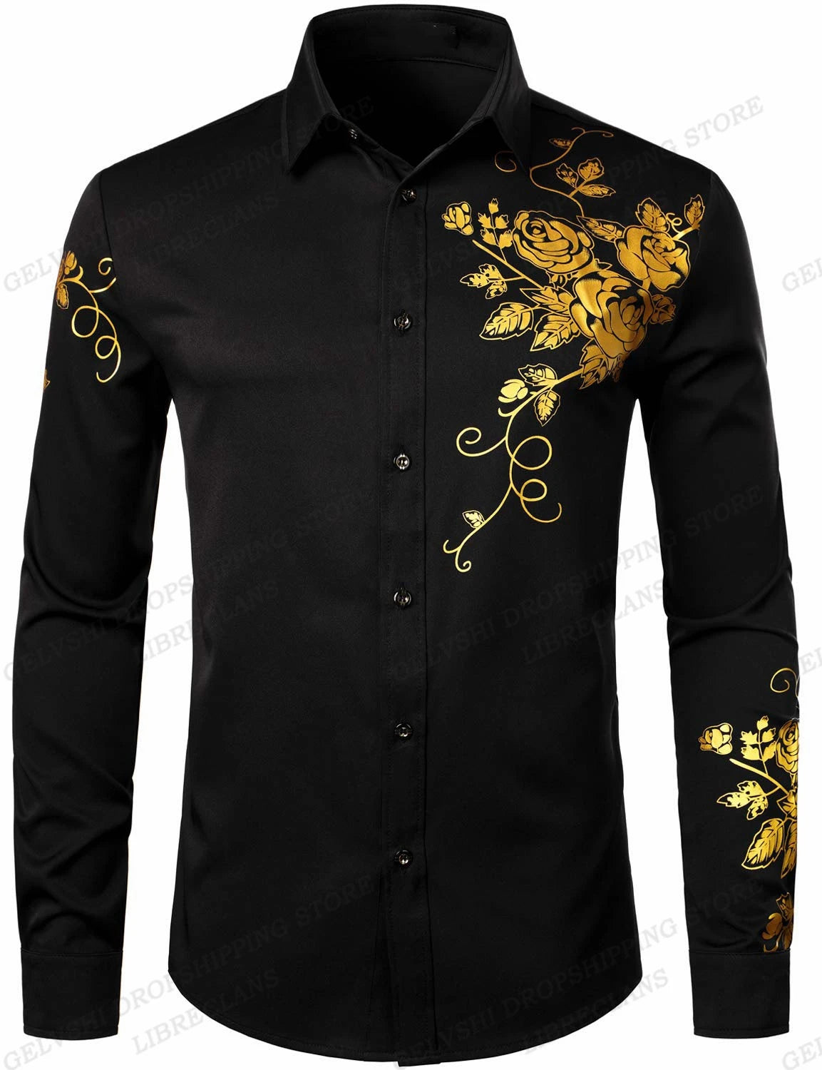 Men Hawaiian Golden Floral Shirts