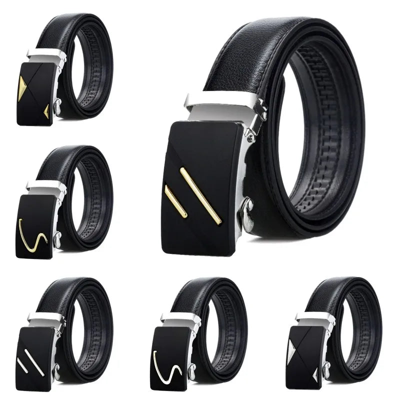 New Men's Automatic Buckle Belts PU Leather No Buckle Waist Belts Gold